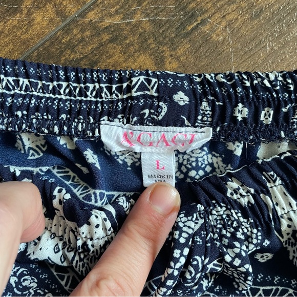 A’GACI Women’s Large Navy & White Ethnic Elephants Wide Leg Boho Hippie Pants - Picture 4 of 11